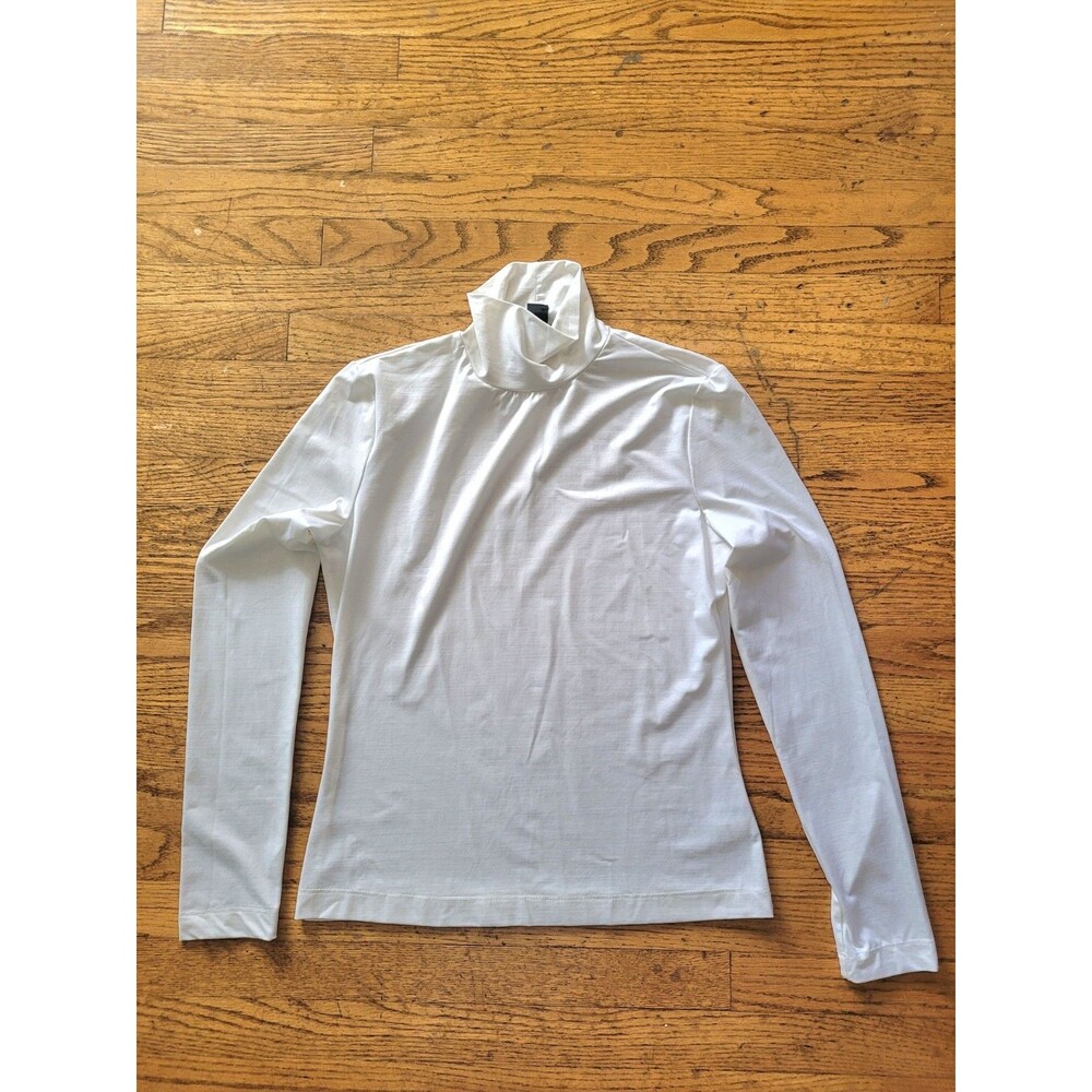 St John Caviar Womens Small White Mock Neck Long Sleeve Stretch Top Minimalist